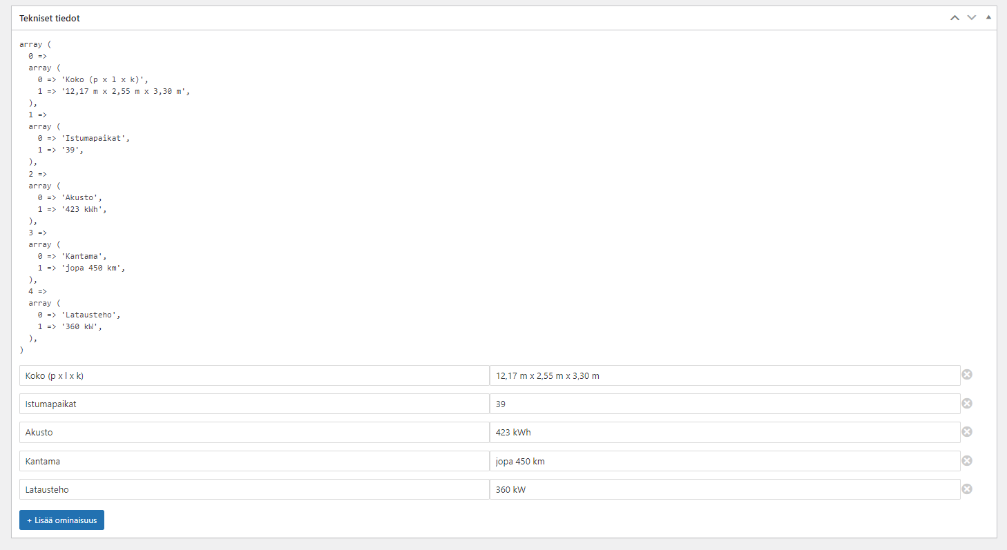 Working with version 5.9.10 var_export showing data structure saved in post meta.